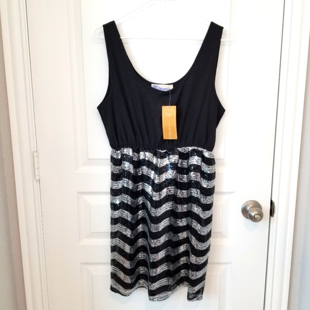 Black and Silver Chevron Sequin Dress